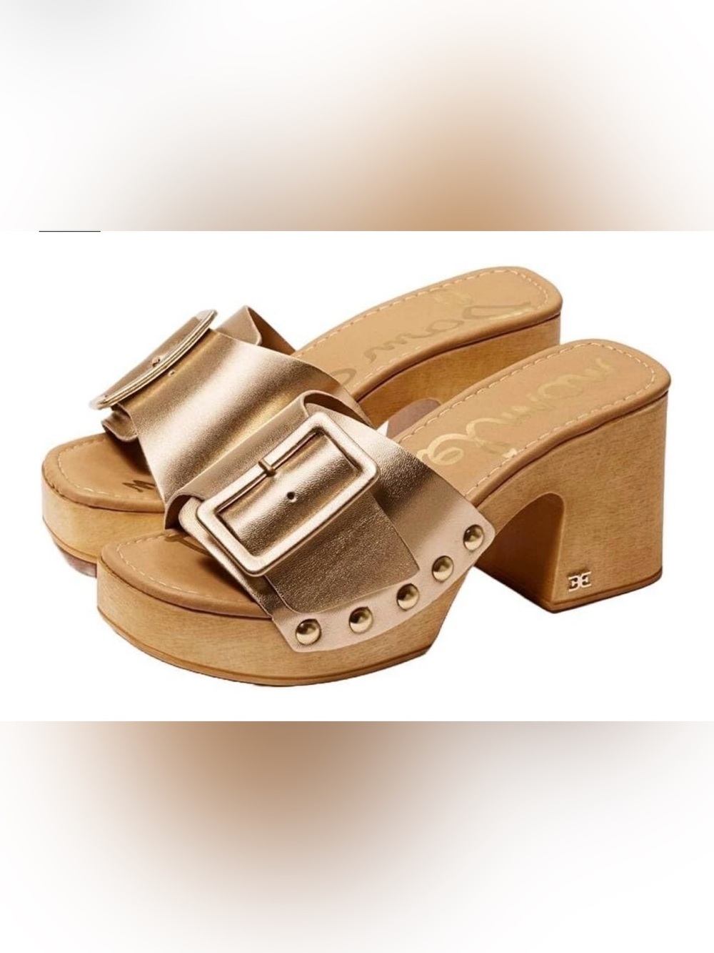 Sam Edelman Metallic Gold Buckle Slide Clogs 8